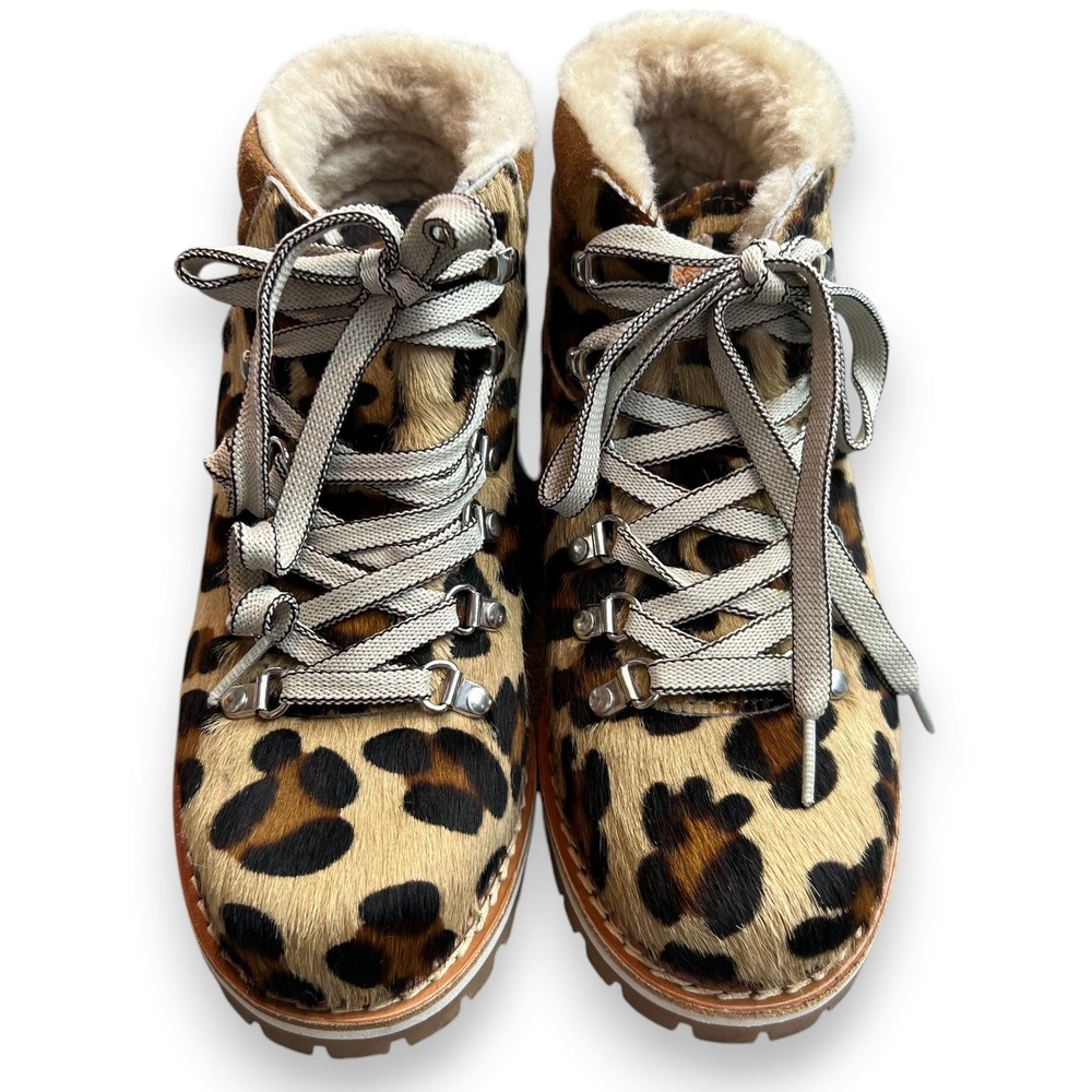 Montelliana 1965 Leopard Calf Hair Shearling Hiker Boots EU 37.5 US 7-7.5 Vibram